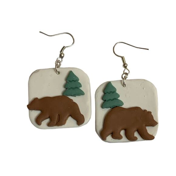 Grizzly Bear Polymer Clay Dangle Earrings - Picture 2 of 2